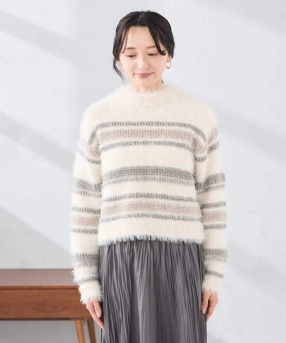 K3FBD29059 a.v.v Elmi(アー・ヴェ・ヴェ) 【低身長サイズ】フェザーボーダーニット アイボリー