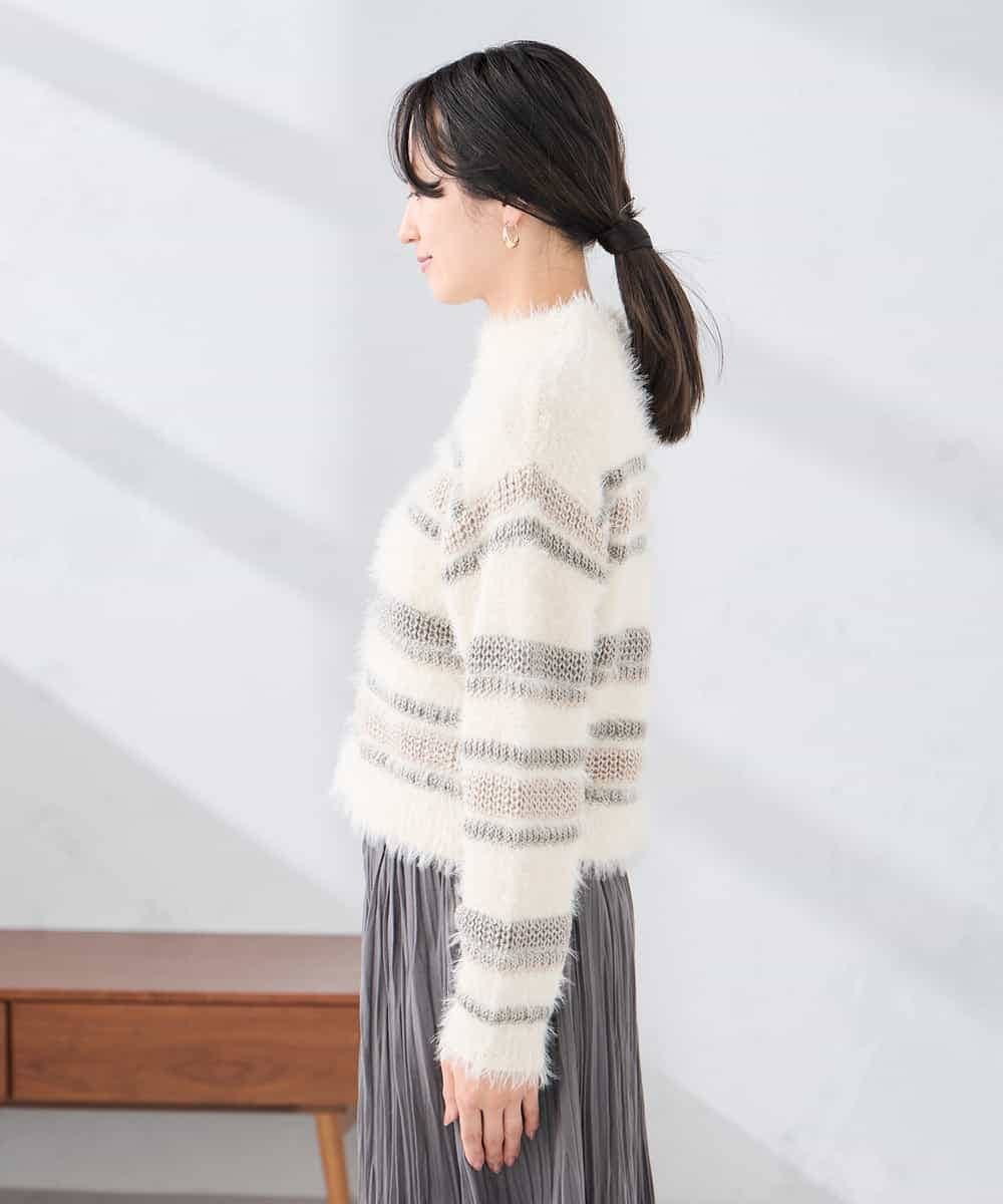 K3FBD29059 a.v.v Elmi(アー・ヴェ・ヴェ) 【低身長サイズ】フェザーボーダーニット アイボリー