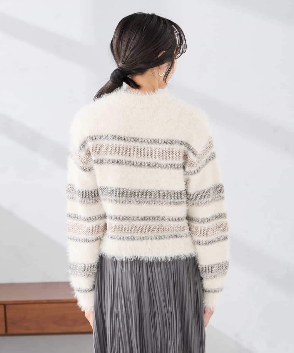 K3FBD29059 a.v.v Elmi(アー・ヴェ・ヴェ) 【低身長サイズ】フェザーボーダーニット アイボリー