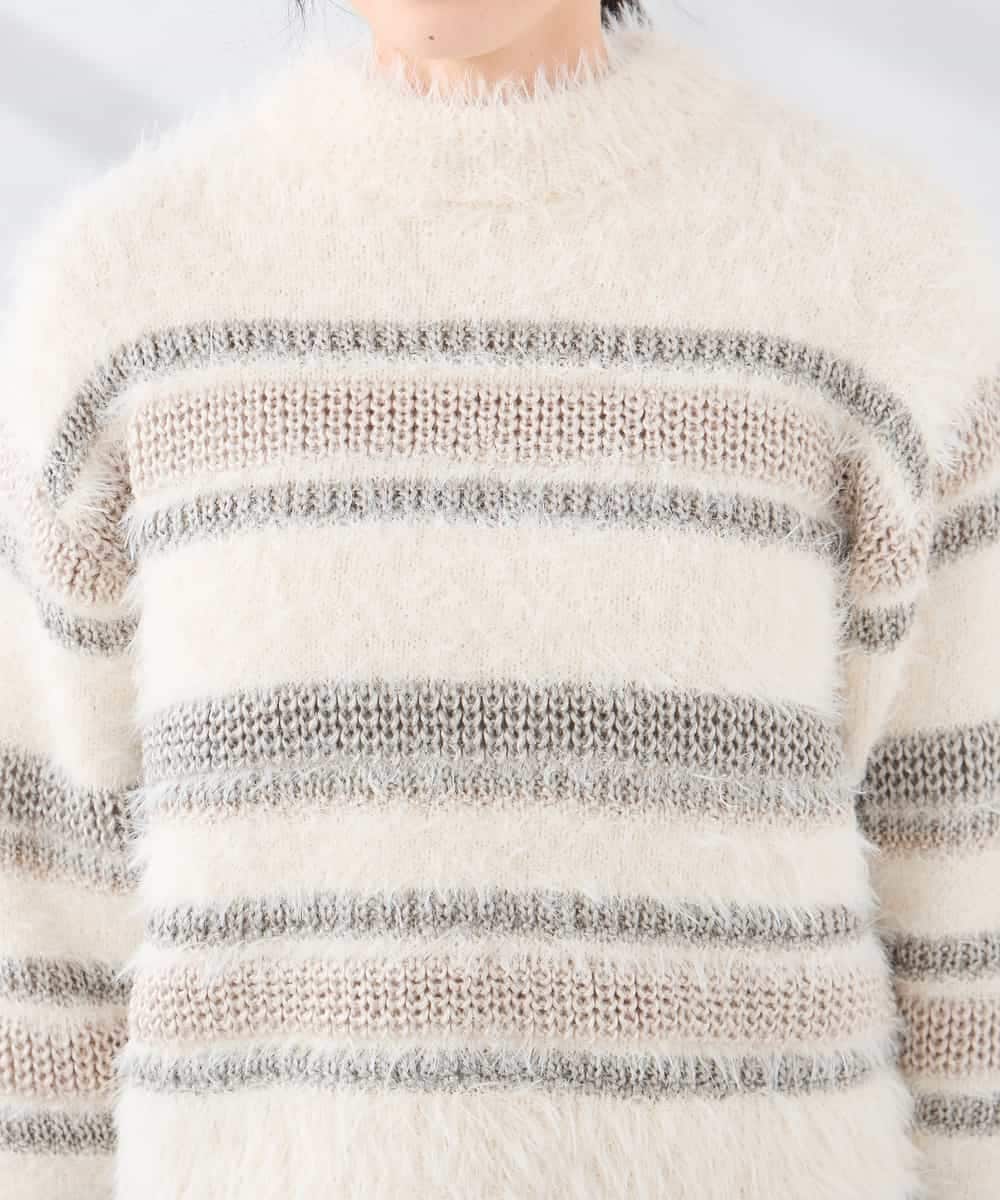 K3FBD29059 a.v.v Elmi(アー・ヴェ・ヴェ) 【低身長サイズ】フェザーボーダーニット アイボリー