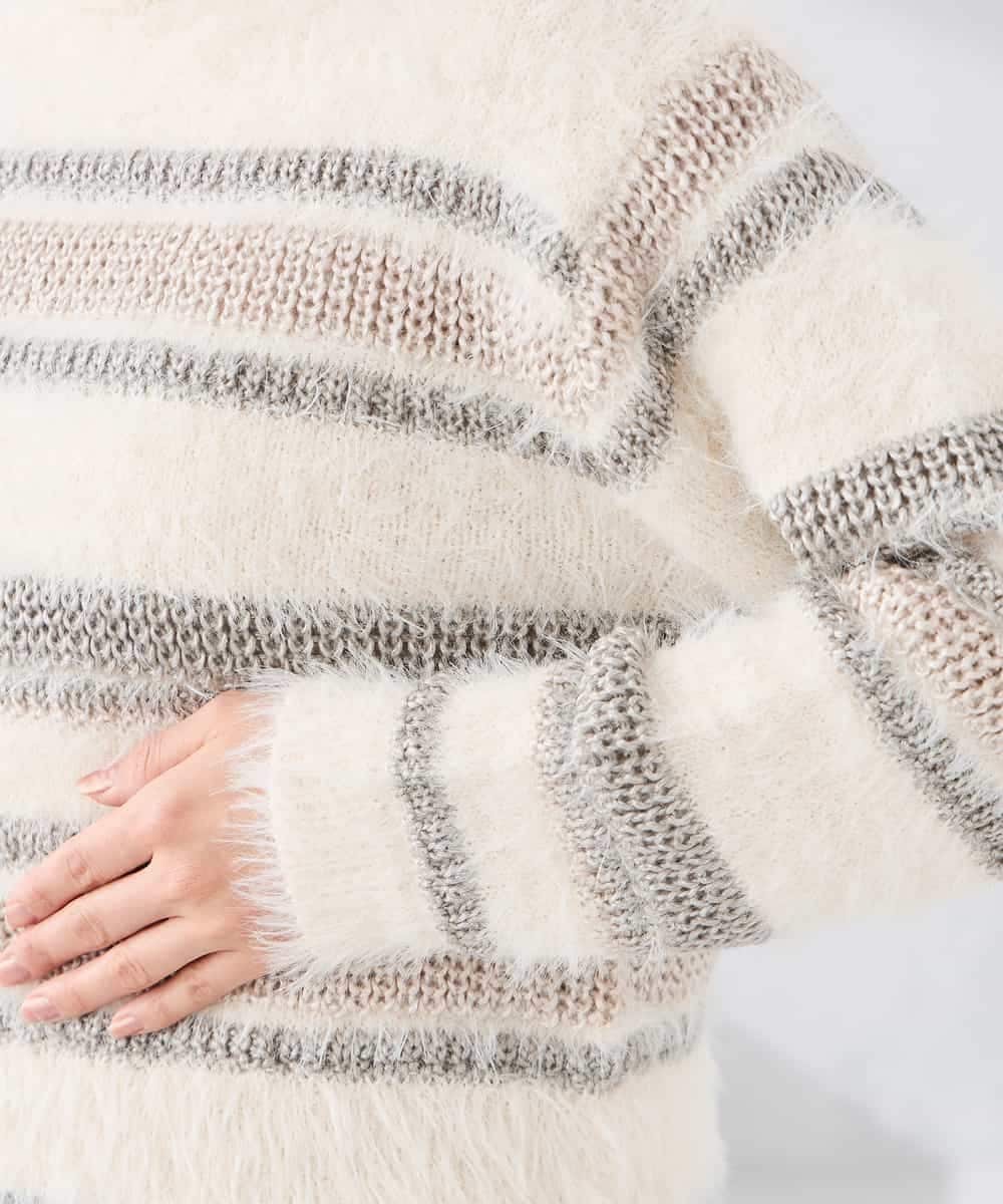 K3FBD29059 a.v.v Elmi(アー・ヴェ・ヴェ) 【低身長サイズ】フェザーボーダーニット アイボリー