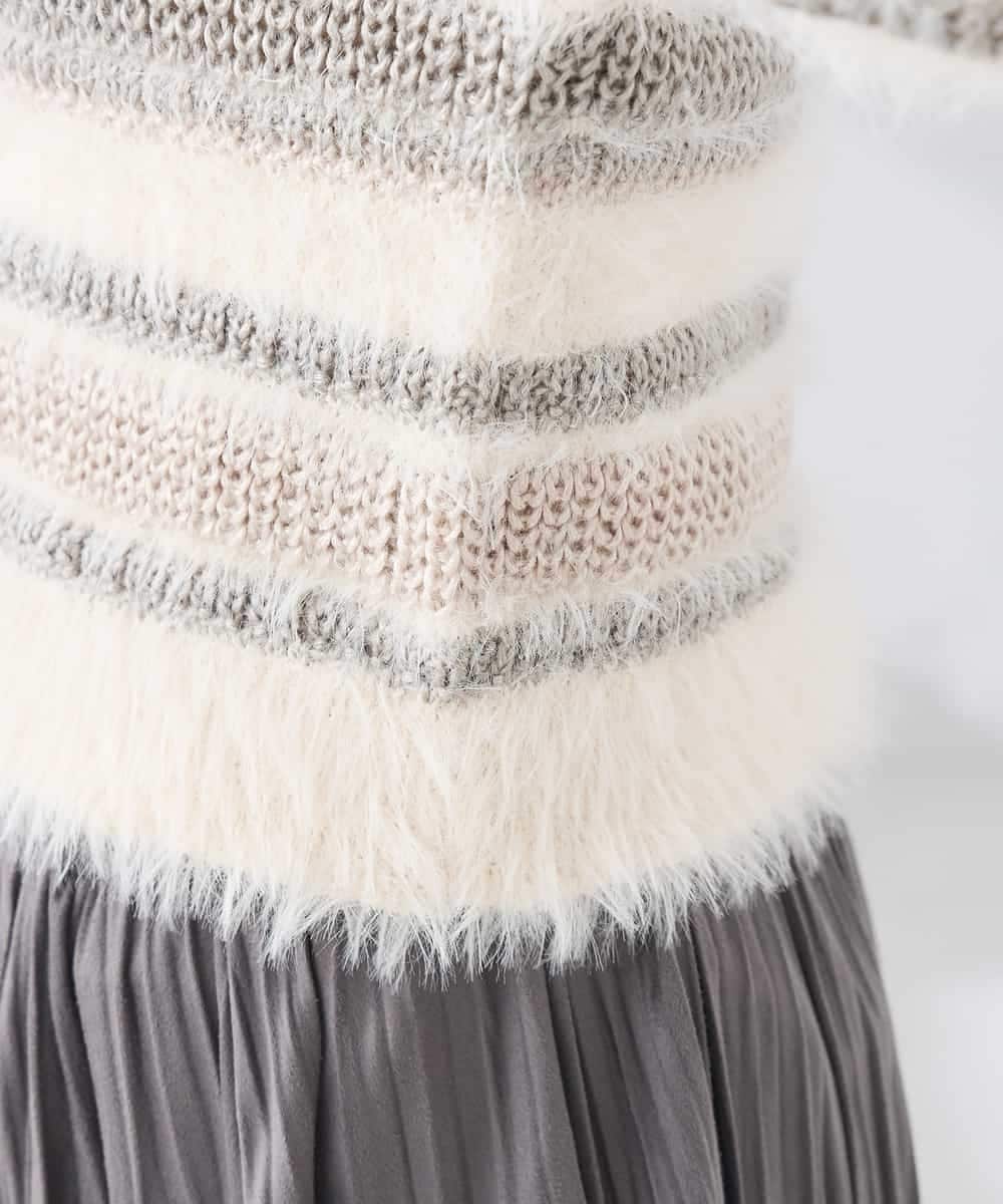 K3FBD29059 a.v.v Elmi(アー・ヴェ・ヴェ) 【低身長サイズ】フェザーボーダーニット アイボリー