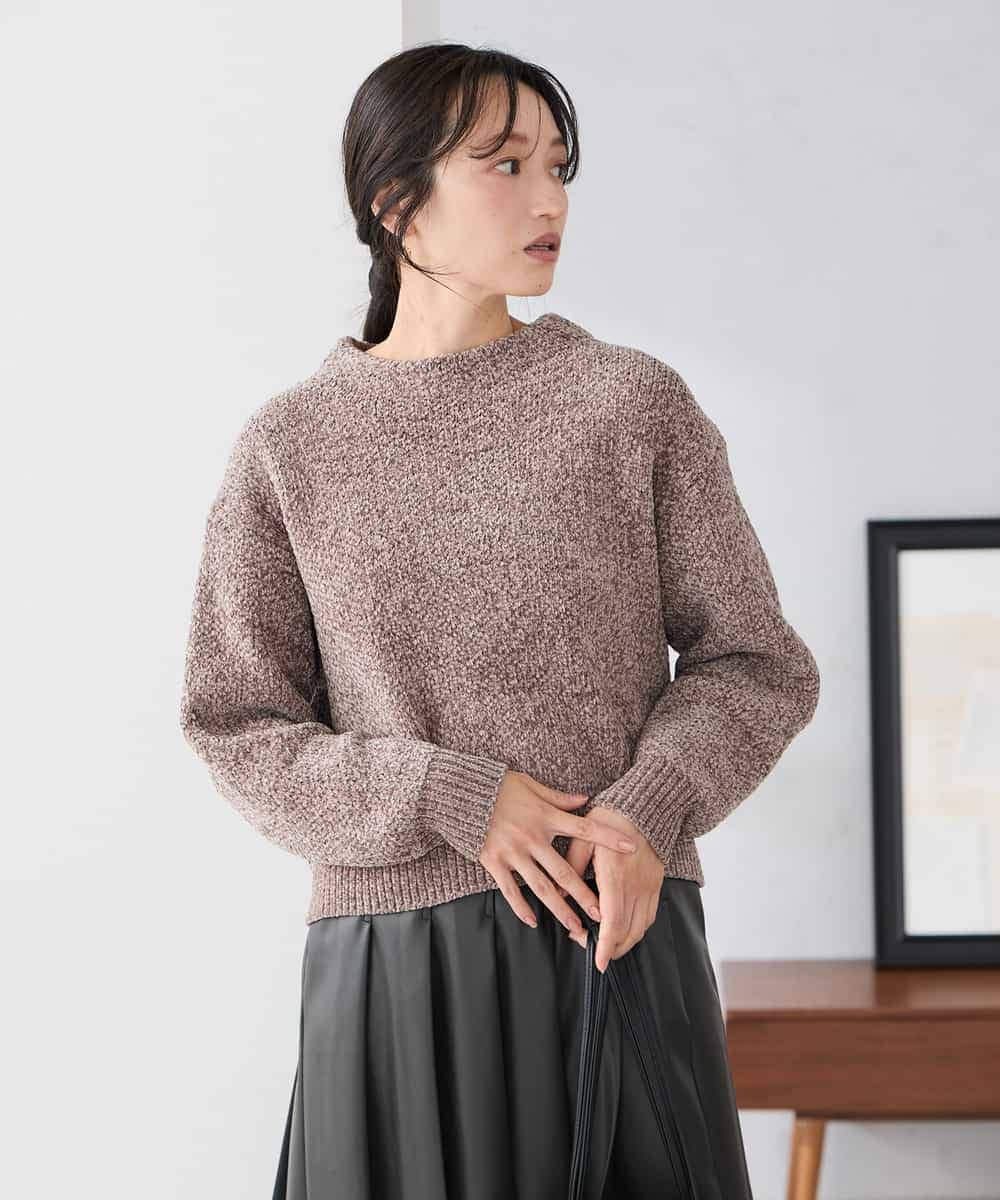 K3FBD33049 a.v.v Elmi(アー・ヴェ・ヴェ) 【低身長サイズ】モールヤーンニット モカベージュ