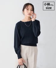 K3FBD34049 a.v.v Elmi(アー・ヴェ・ヴェ) 【低身長サイズ】アーガイル編地パフスリーブニット ネイビー