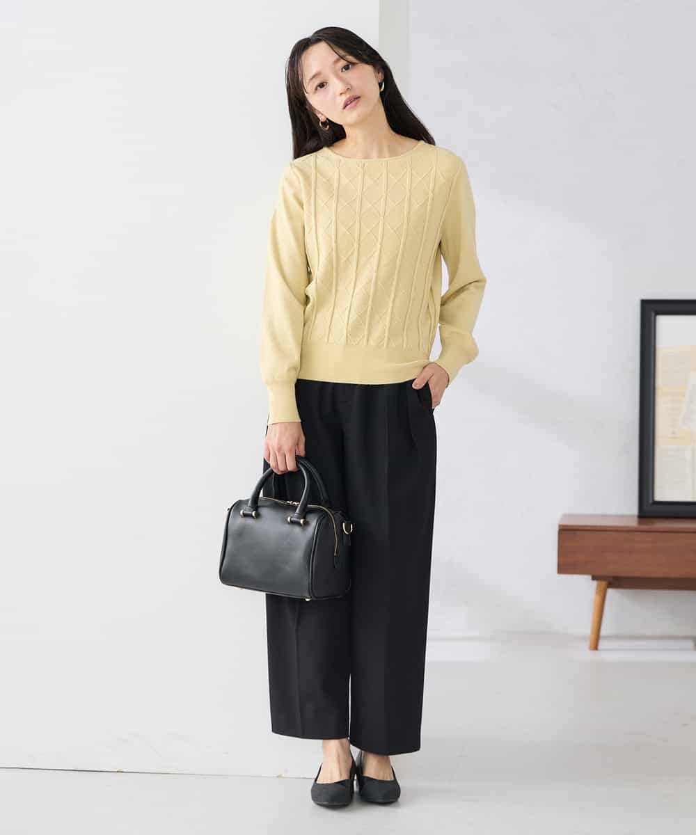 K3FBD34049 a.v.v Elmi(アー・ヴェ・ヴェ) 【低身長サイズ】アーガイル編地パフスリーブニット ライトイエロー