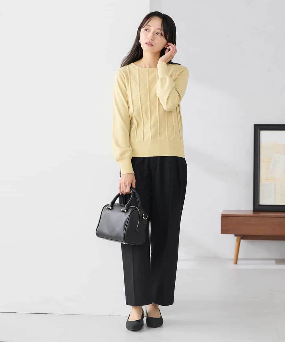 K3FBD34049 a.v.v Elmi(アー・ヴェ・ヴェ) 【低身長サイズ】アーガイル編地パフスリーブニット ライトイエロー