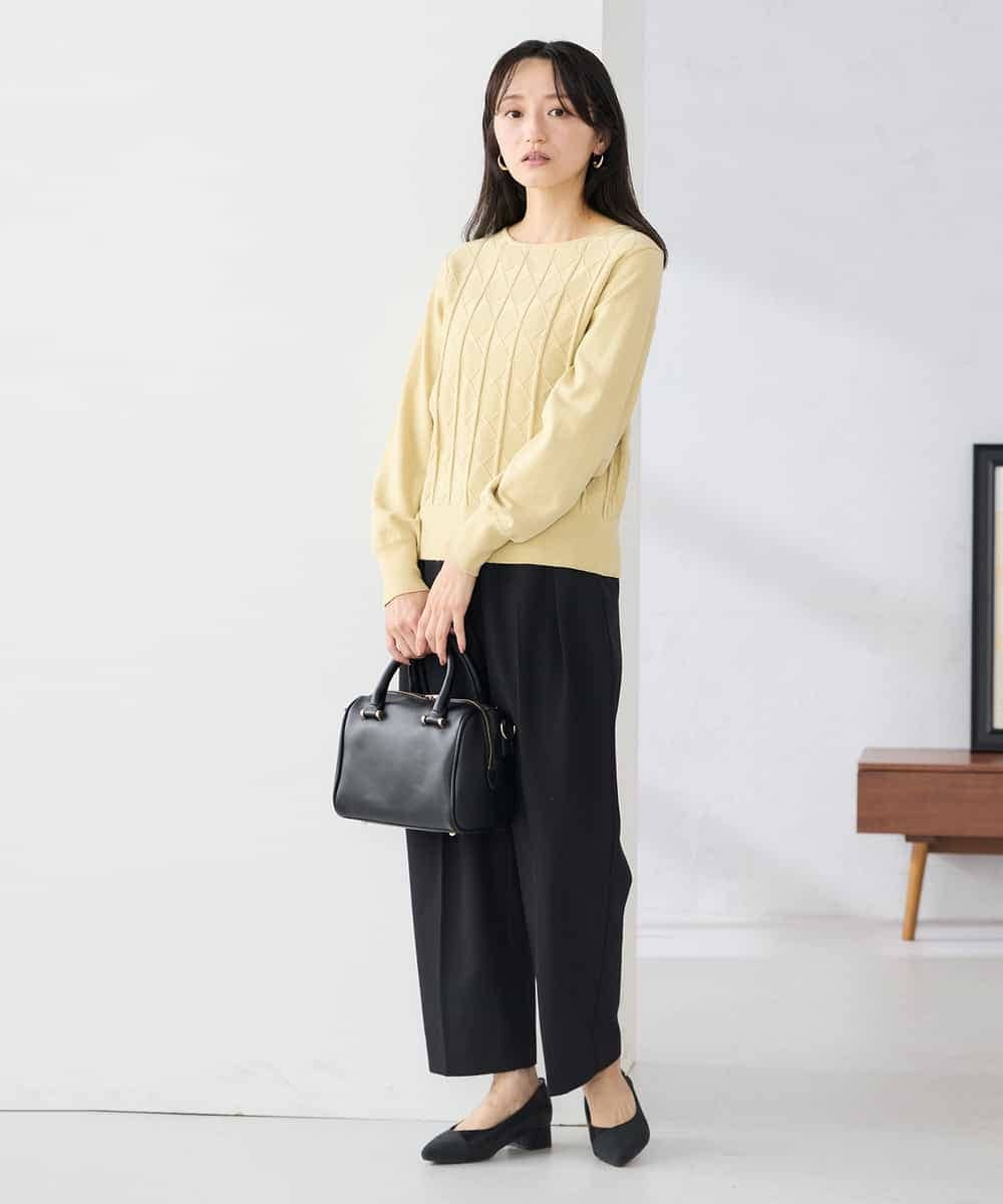 K3FBD34049 a.v.v Elmi(アー・ヴェ・ヴェ) 【低身長サイズ】アーガイル編地パフスリーブニット ライトイエロー