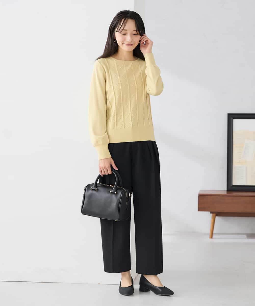 K3FBD34049 a.v.v Elmi(アー・ヴェ・ヴェ) 【低身長サイズ】アーガイル編地パフスリーブニット ライトイエロー