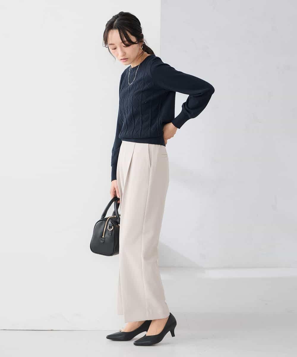 K3FBD34049 a.v.v Elmi(アー・ヴェ・ヴェ) 【低身長サイズ】アーガイル編地パフスリーブニット ライトイエロー