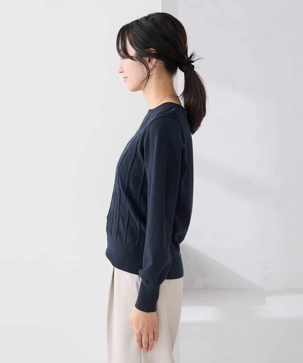 K3FBD34049 a.v.v Elmi(アー・ヴェ・ヴェ) 【低身長サイズ】アーガイル編地パフスリーブニット ライトイエロー