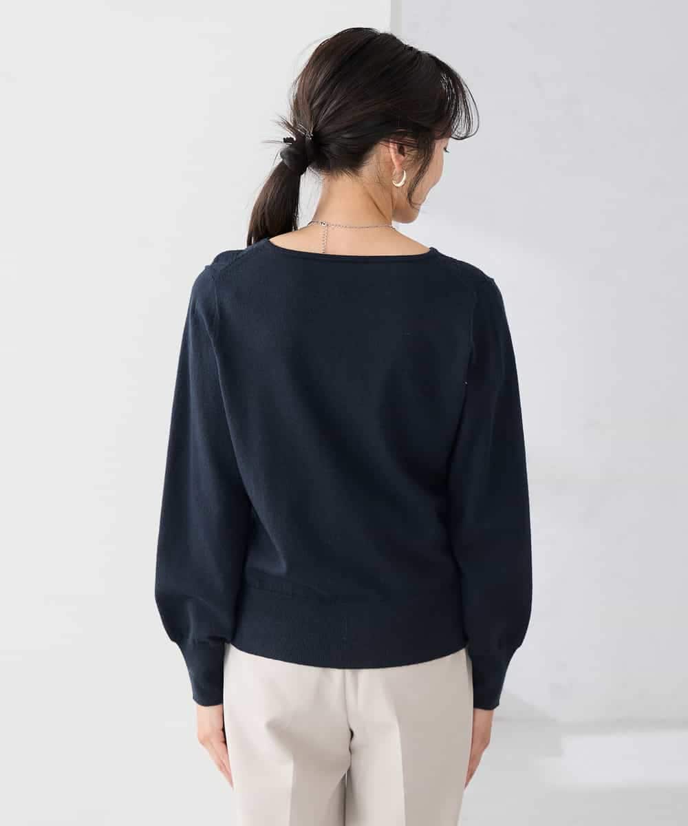 K3FBD34049 a.v.v Elmi(アー・ヴェ・ヴェ) 【低身長サイズ】アーガイル編地パフスリーブニット ライトイエロー