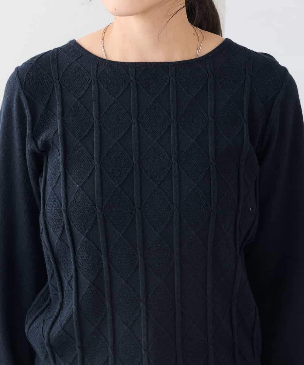 K3FBD34049 a.v.v Elmi(アー・ヴェ・ヴェ) 【低身長サイズ】アーガイル編地パフスリーブニット ライトイエロー