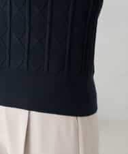 K3FBD34049 a.v.v Elmi(アー・ヴェ・ヴェ) 【低身長サイズ】アーガイル編地パフスリーブニット ライトイエロー