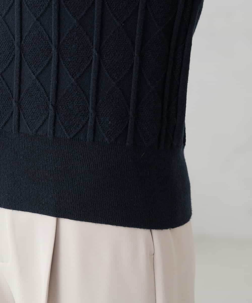 K3FBD34049 a.v.v Elmi(アー・ヴェ・ヴェ) 【低身長サイズ】アーガイル編地パフスリーブニット ライトイエロー