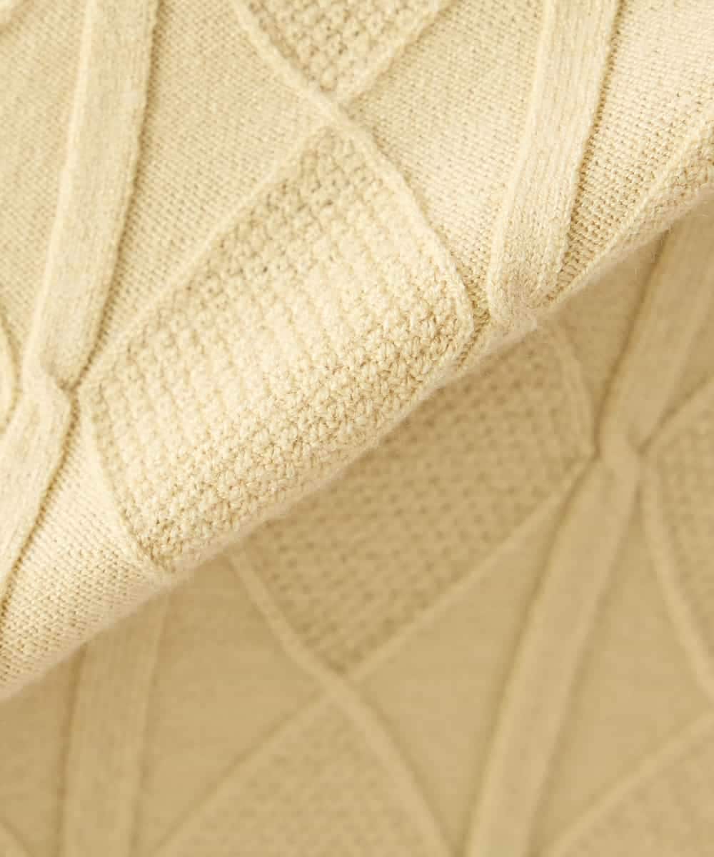 K3FBD34049 a.v.v Elmi(アー・ヴェ・ヴェ) 【低身長サイズ】アーガイル編地パフスリーブニット ライトイエロー