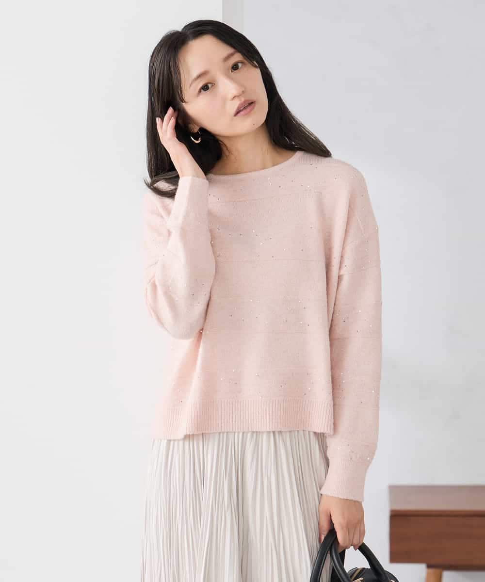 K3FBD35049 a.v.v Elmi(アー・ヴェ・ヴェ) 【低身長サイズ】スパンコールボーダーニット ピンク