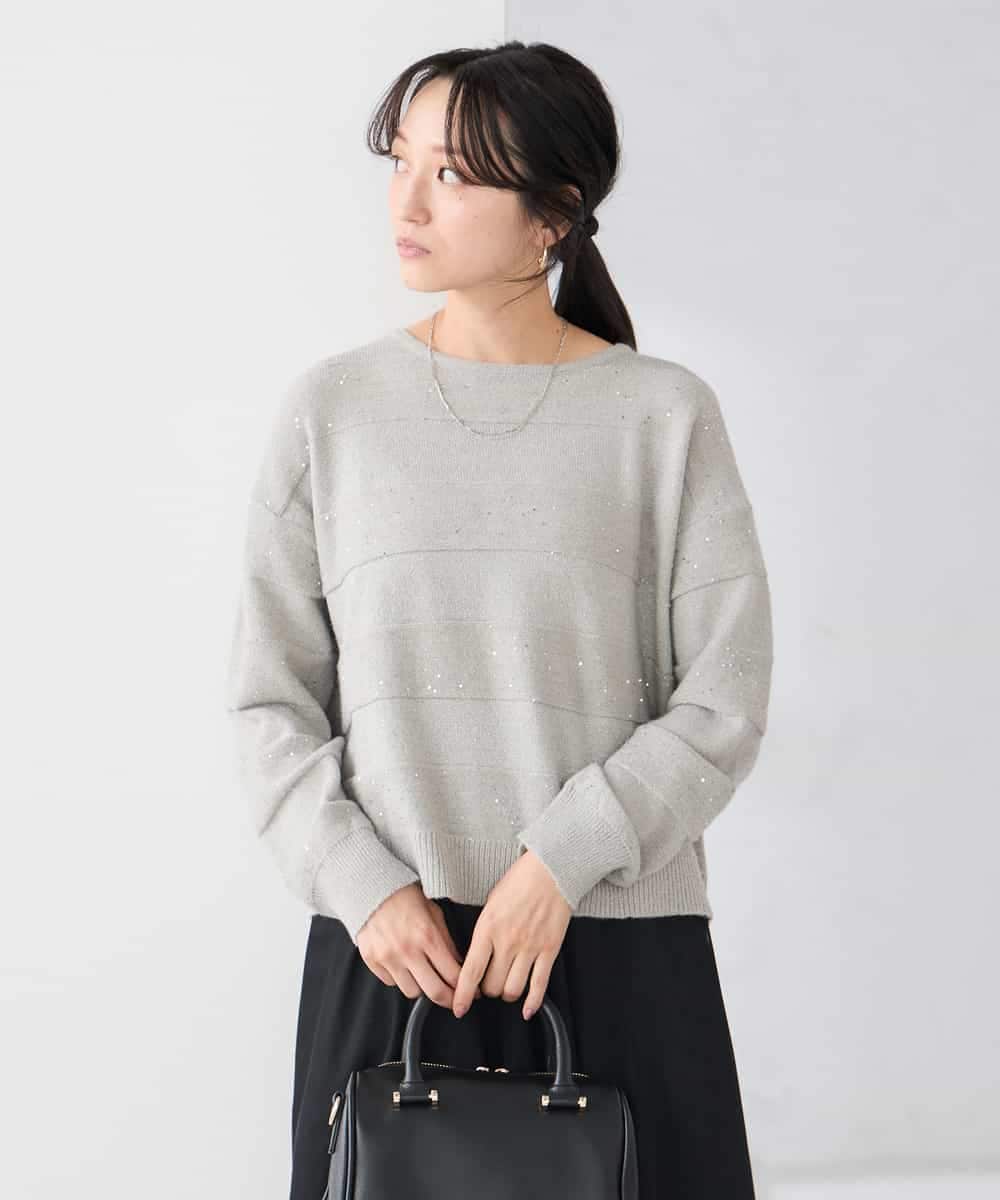 K3FBD35049 a.v.v Elmi(アー・ヴェ・ヴェ) 【低身長サイズ】スパンコールボーダーニット ピンク