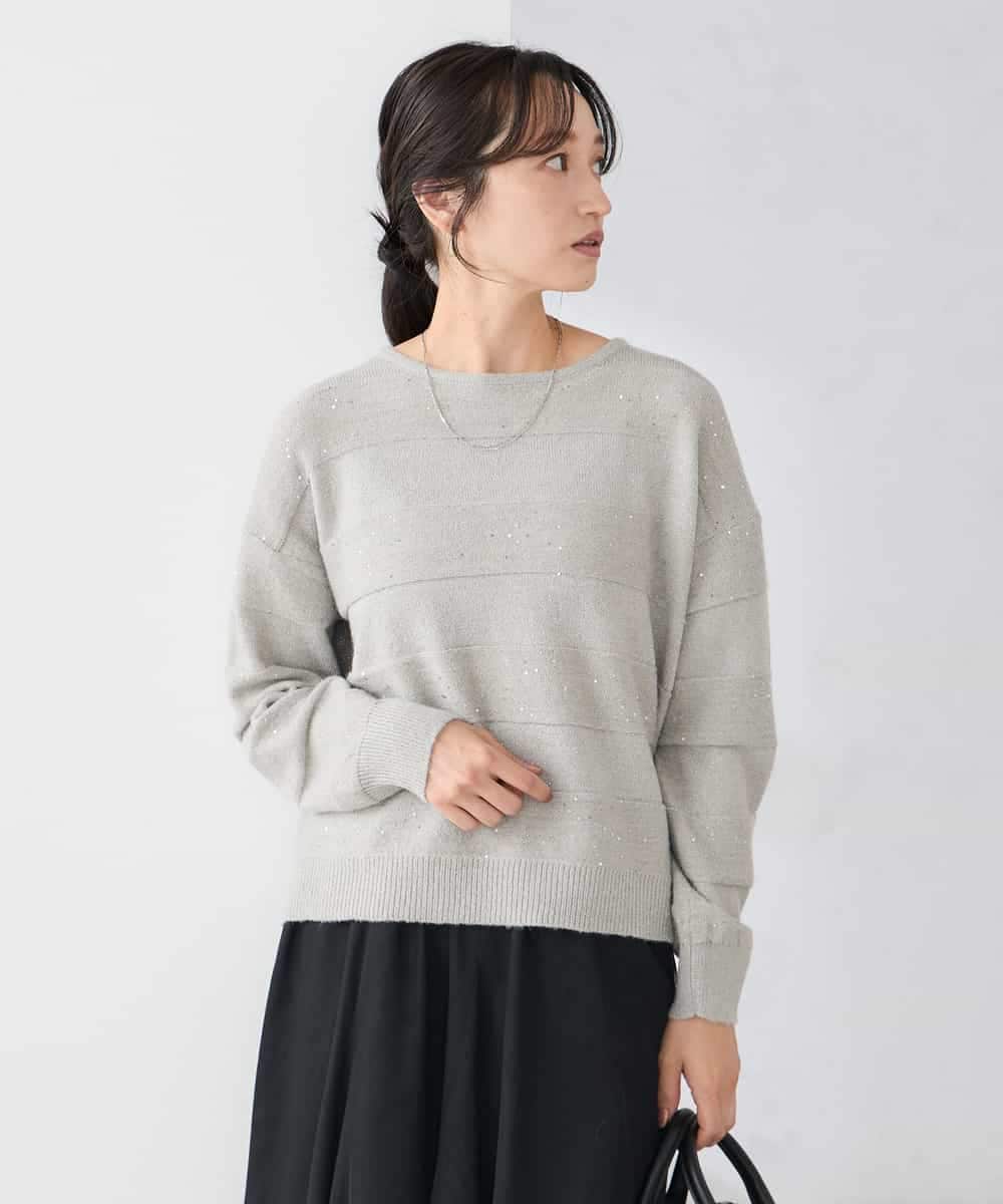 K3FBD35049 a.v.v Elmi(アー・ヴェ・ヴェ) 【低身長サイズ】スパンコールボーダーニット ピンク