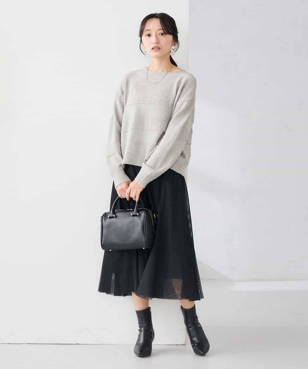 K3FBD35049 a.v.v Elmi(アー・ヴェ・ヴェ) 【低身長サイズ】スパンコールボーダーニット ピンク