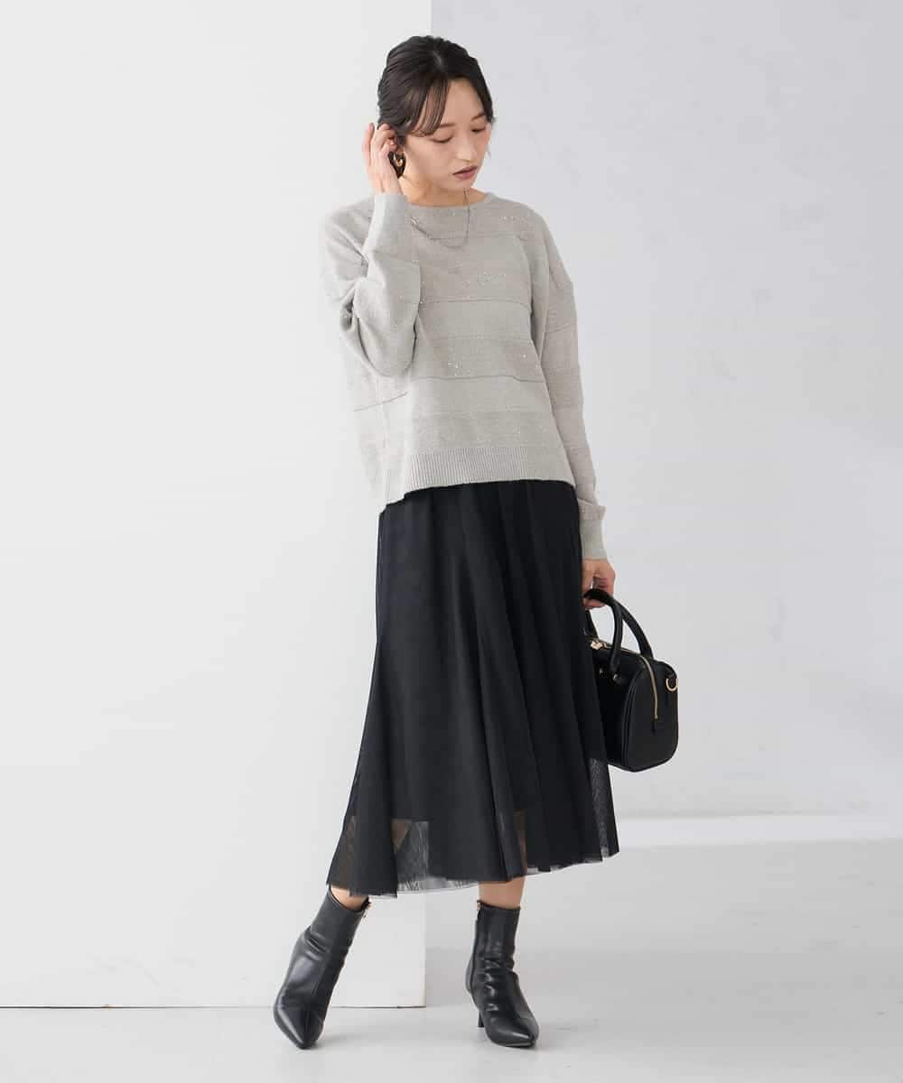 K3FBD35049 a.v.v Elmi(アー・ヴェ・ヴェ) 【低身長サイズ】スパンコールボーダーニット ピンク