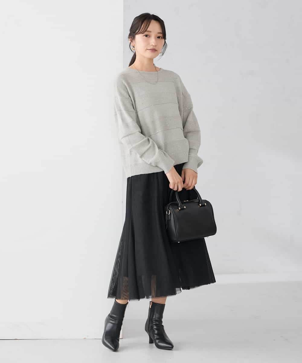 K3FBD35049 a.v.v Elmi(アー・ヴェ・ヴェ) 【低身長サイズ】スパンコールボーダーニット ピンク