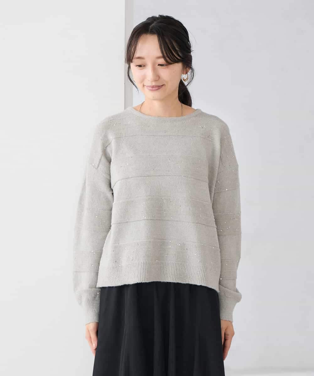 K3FBD35049 a.v.v Elmi(アー・ヴェ・ヴェ) 【低身長サイズ】スパンコールボーダーニット ピンク