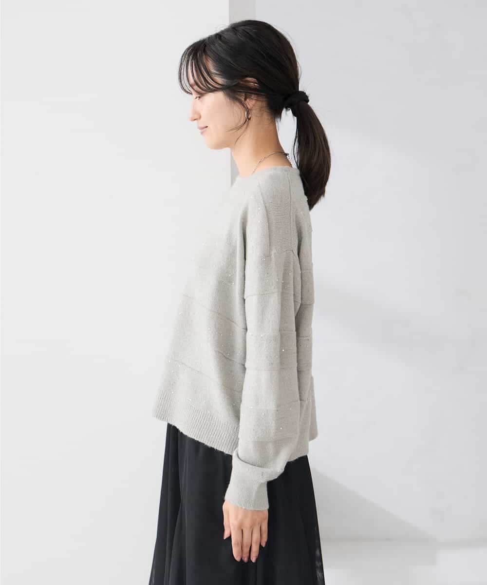 K3FBD35049 a.v.v Elmi(アー・ヴェ・ヴェ) 【低身長サイズ】スパンコールボーダーニット ピンク