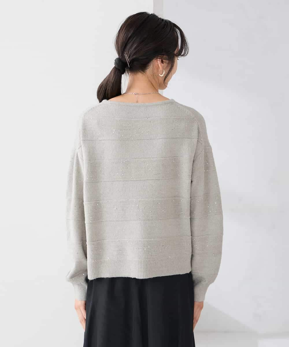 K3FBD35049 a.v.v Elmi(アー・ヴェ・ヴェ) 【低身長サイズ】スパンコールボーダーニット ピンク