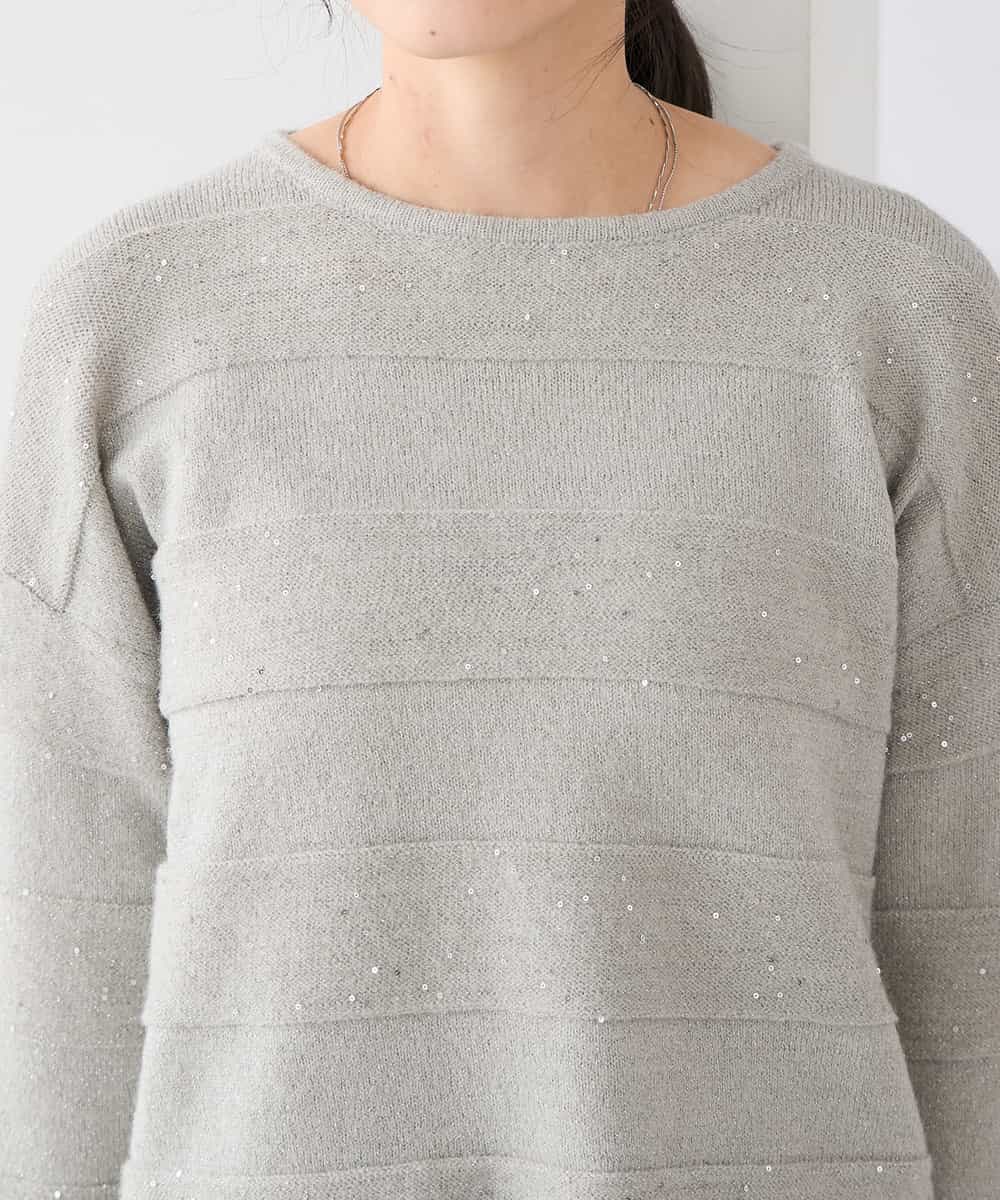 K3FBD35049 a.v.v Elmi(アー・ヴェ・ヴェ) 【低身長サイズ】スパンコールボーダーニット ピンク