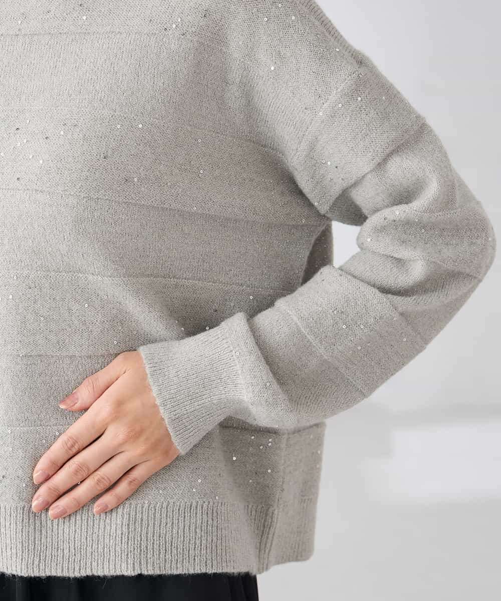 K3FBD35049 a.v.v Elmi(アー・ヴェ・ヴェ) 【低身長サイズ】スパンコールボーダーニット ピンク