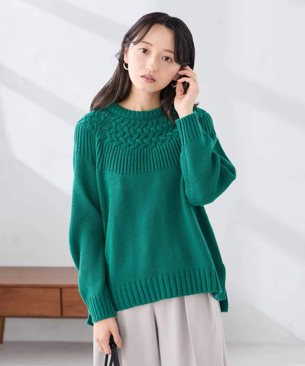 K3FBD36049 a.v.v Elmi(アー・ヴェ・ヴェ) 【低身長サイズ】ケーブル求心風ニット グリーン