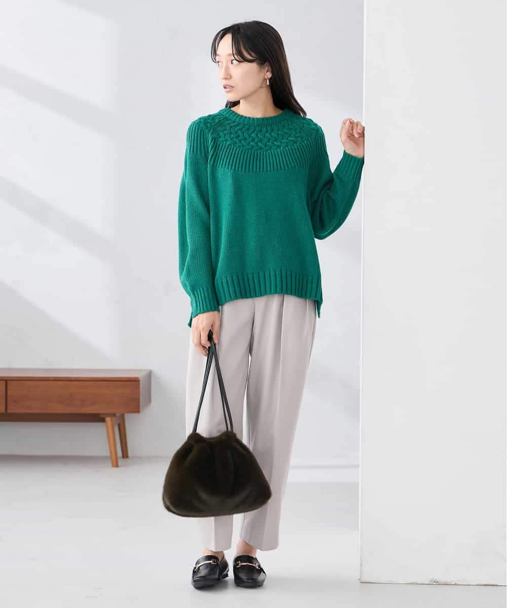 K3FBD36049 a.v.v Elmi(アー・ヴェ・ヴェ) 【低身長サイズ】ケーブル求心風ニット グリーン