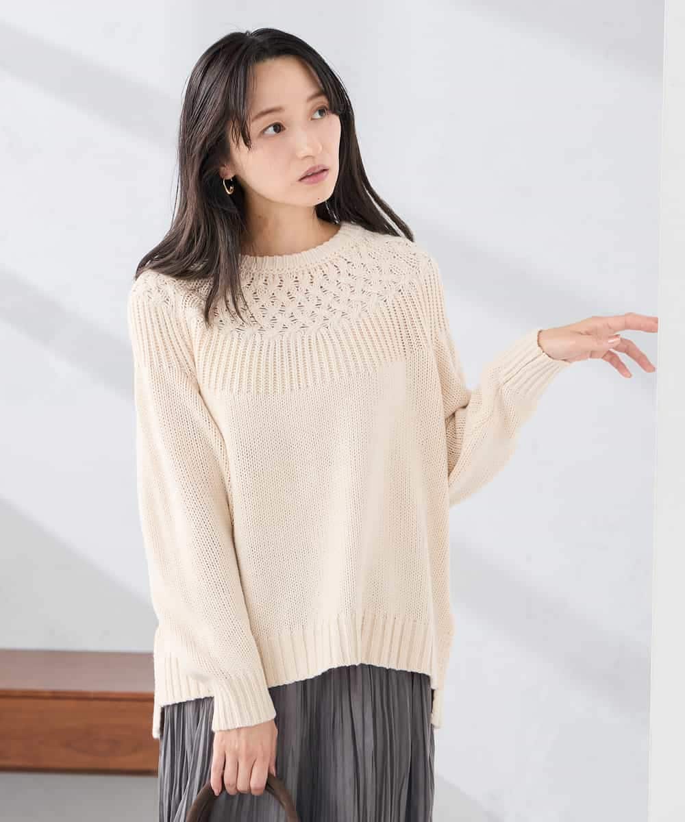 K3FBD36049 a.v.v Elmi(アー・ヴェ・ヴェ) 【低身長サイズ】ケーブル求心風ニット グリーン