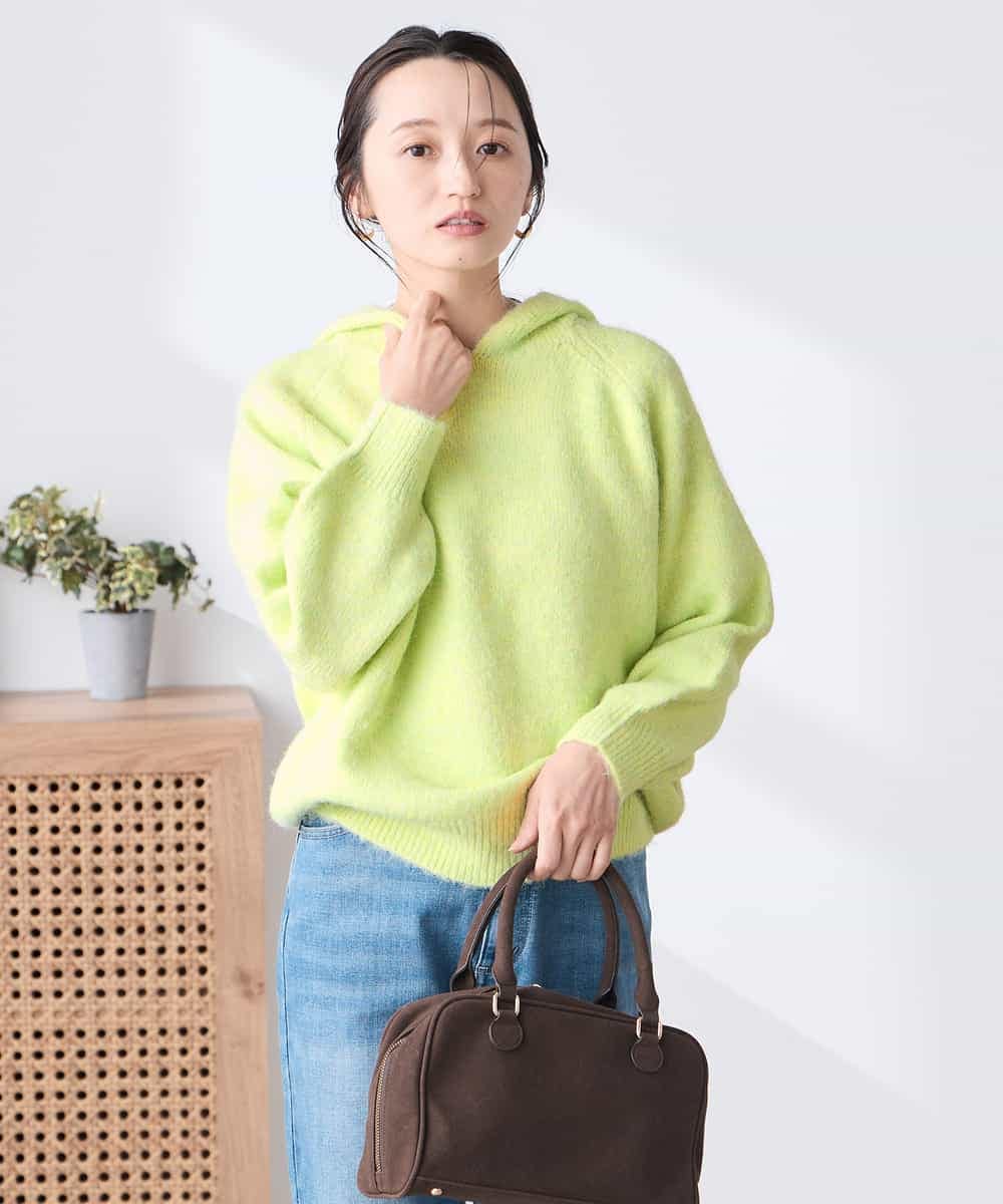 K3FBD39054 a.v.v Elmi(アー・ヴェ・ヴェ) 【低身長サイズ】ヘアリーニットフーディー ライトグリーン