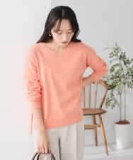 K3FBD66044 a.v.v Elmi(アー・ヴェ・ヴェ) 【低身長サイズ】サイドリブVネックニット オレンジ