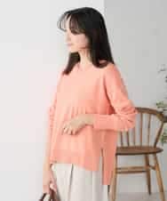 K3FBD66044 a.v.v Elmi(アー・ヴェ・ヴェ) 【低身長サイズ】サイドリブVネックニット オレンジ