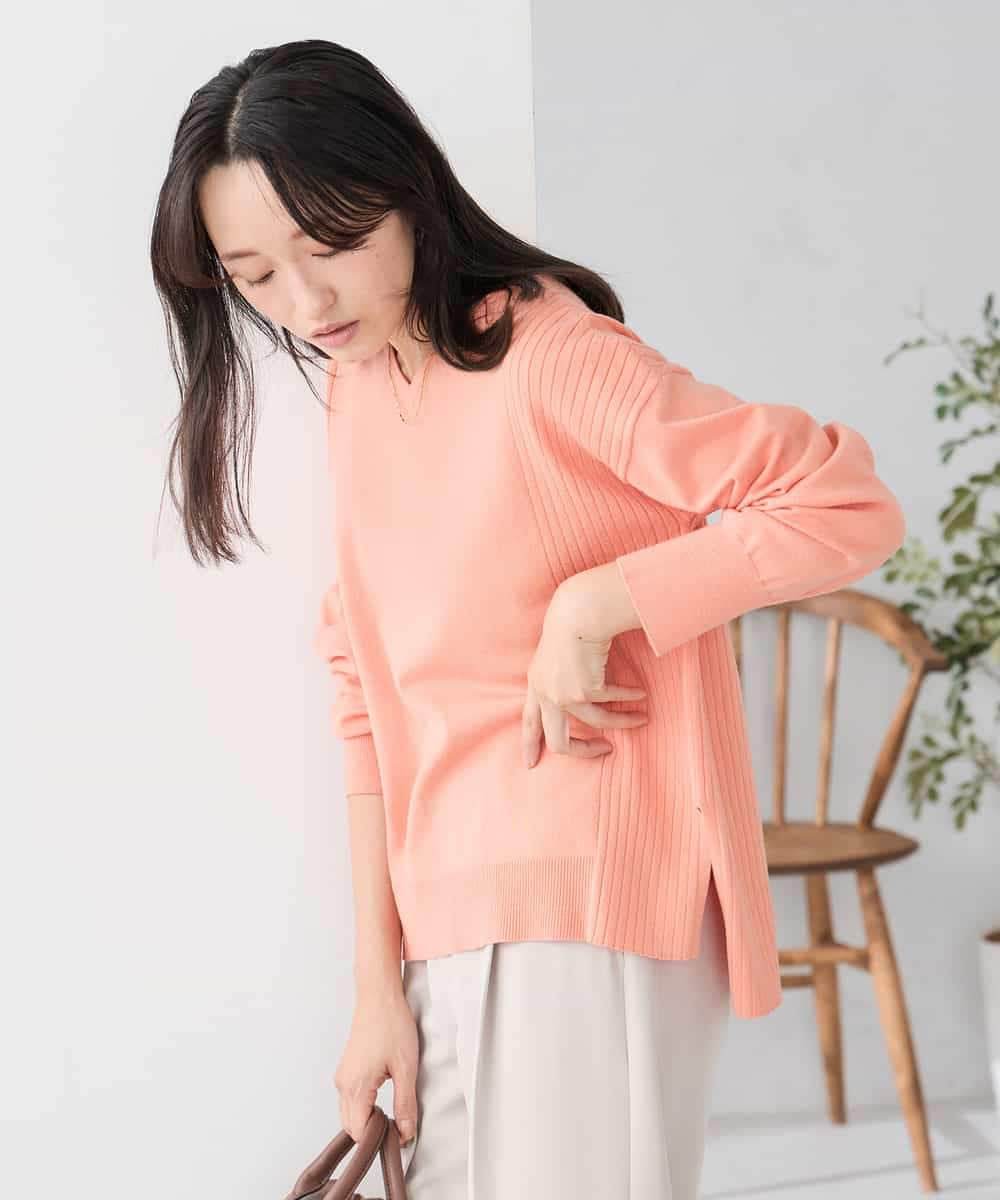 K3FBD66044 a.v.v Elmi(アー・ヴェ・ヴェ) 【低身長サイズ】サイドリブVネックニット オレンジ