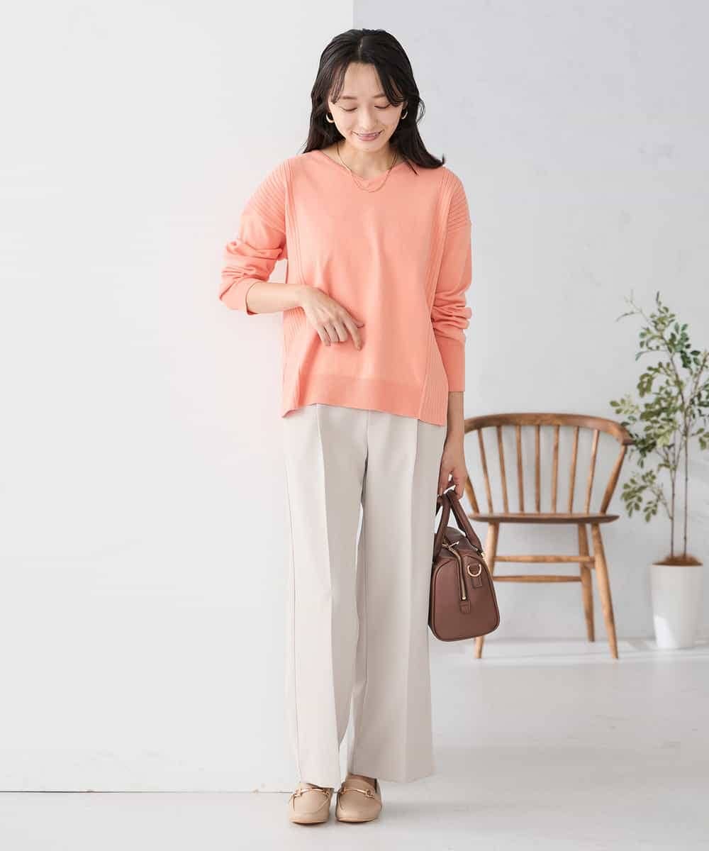 K3FBD66044 a.v.v Elmi(アー・ヴェ・ヴェ) 【低身長サイズ】サイドリブVネックニット オレンジ