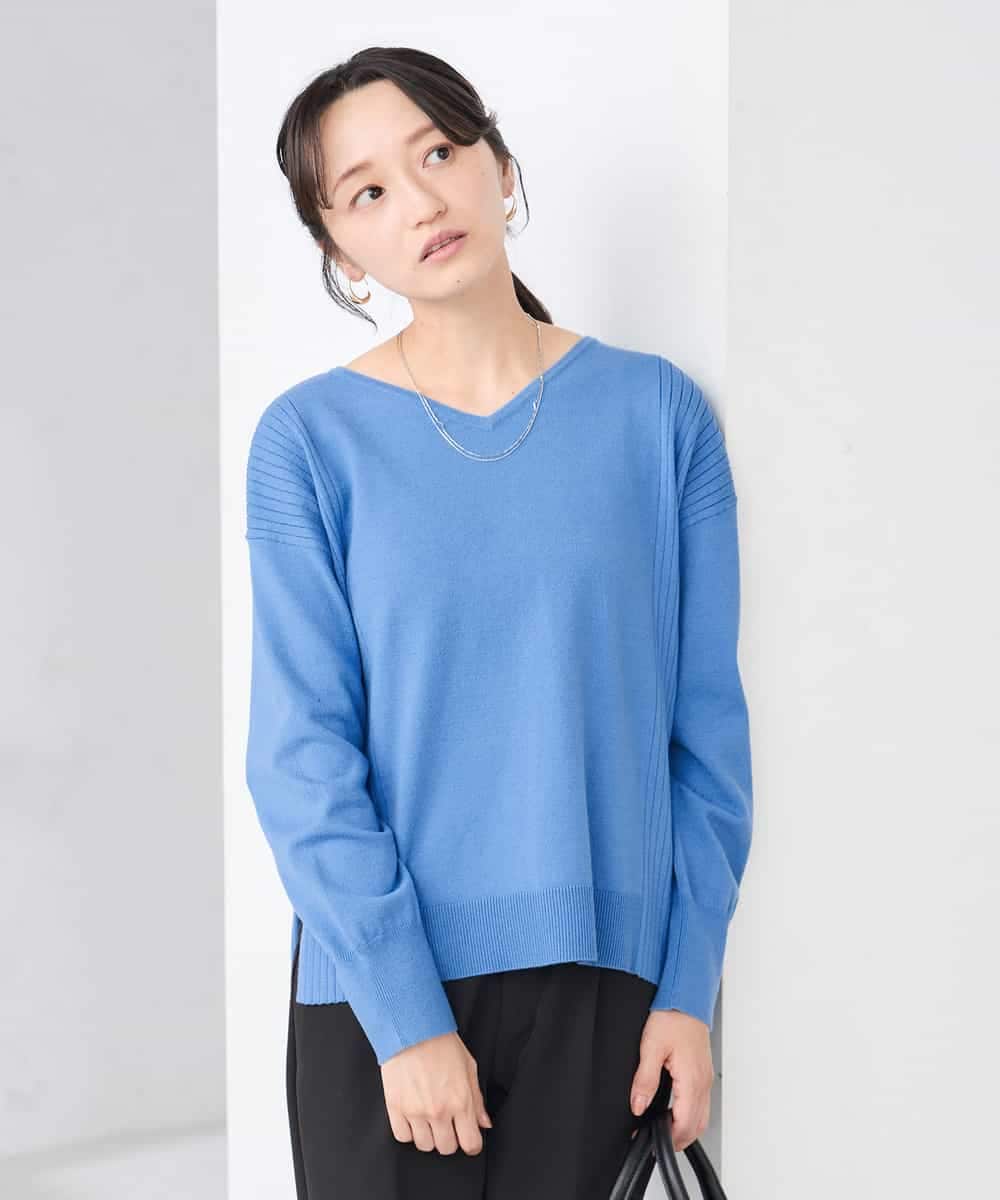 K3FBD66044 a.v.v Elmi(アー・ヴェ・ヴェ) 【低身長サイズ】サイドリブVネックニット オレンジ