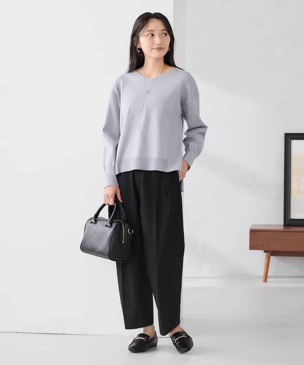 K3FBD66044 a.v.v Elmi(アー・ヴェ・ヴェ) 【低身長サイズ】サイドリブVネックニット オレンジ