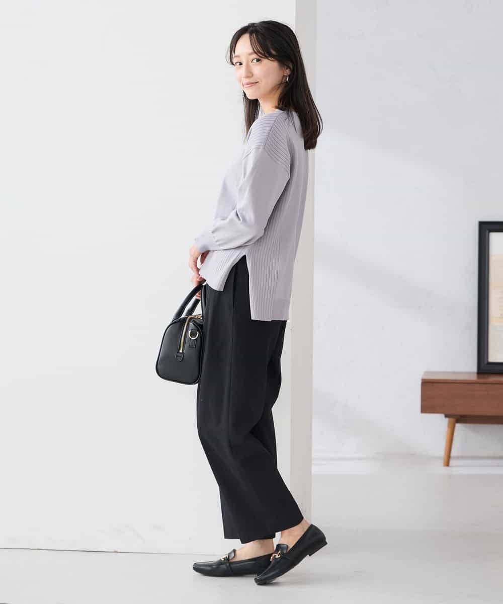 K3FBD66044 a.v.v Elmi(アー・ヴェ・ヴェ) 【低身長サイズ】サイドリブVネックニット オレンジ