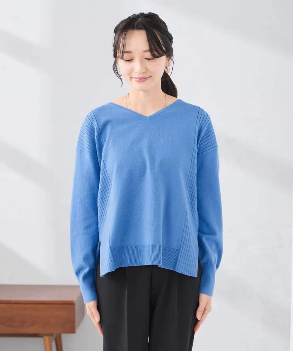 K3FBD66044 a.v.v Elmi(アー・ヴェ・ヴェ) 【低身長サイズ】サイドリブVネックニット オレンジ