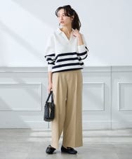 K3FDD07059 a.v.v Elmi(アー・ヴェ・ヴェ) 【低身長サイズ】ヘンリーネックボーダーニット アイボリー