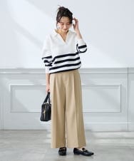 K3FDD07059 a.v.v Elmi(アー・ヴェ・ヴェ) 【低身長サイズ】ヘンリーネックボーダーニット アイボリー