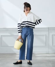 K3FDD07059 a.v.v Elmi(アー・ヴェ・ヴェ) 【低身長サイズ】ヘンリーネックボーダーニット アイボリー