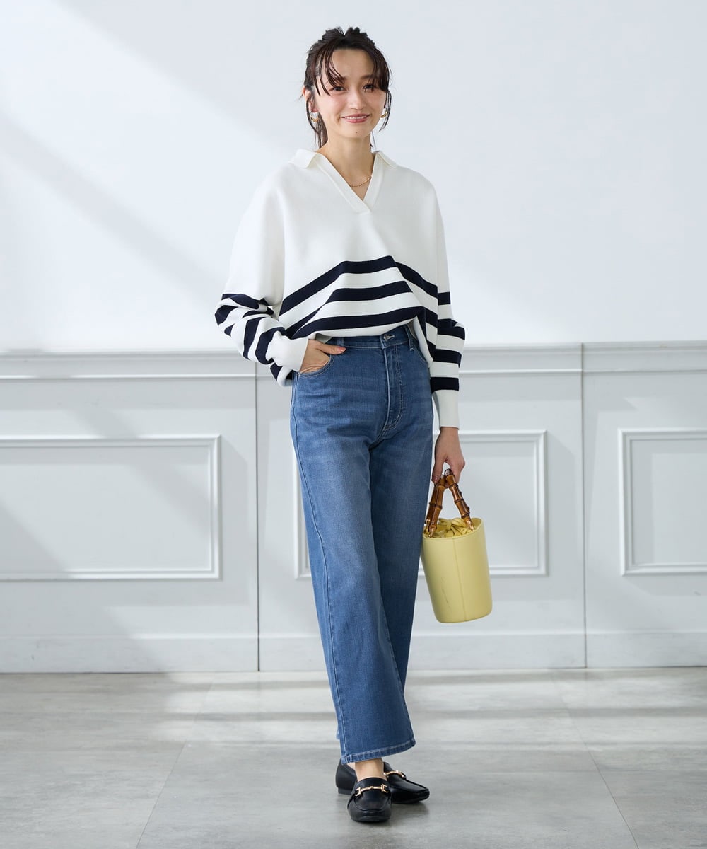 K3FDD07059 a.v.v Elmi(アー・ヴェ・ヴェ) 【低身長サイズ】ヘンリーネックボーダーニット アイボリー