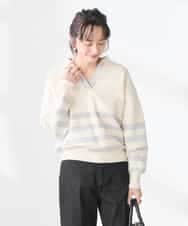 K3FDD07059 a.v.v Elmi(アー・ヴェ・ヴェ) 【低身長サイズ】ヘンリーネックボーダーニット アイボリー