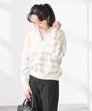 K3FDD07059 a.v.v Elmi(アー・ヴェ・ヴェ) 【低身長サイズ】ヘンリーネックボーダーニット アイボリー