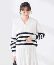 K3FDD07059 a.v.v Elmi(アー・ヴェ・ヴェ) 【低身長サイズ】ヘンリーネックボーダーニット アイボリー