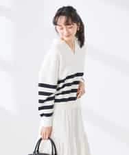 K3FDD07059 a.v.v Elmi(アー・ヴェ・ヴェ) 【低身長サイズ】ヘンリーネックボーダーニット アイボリー